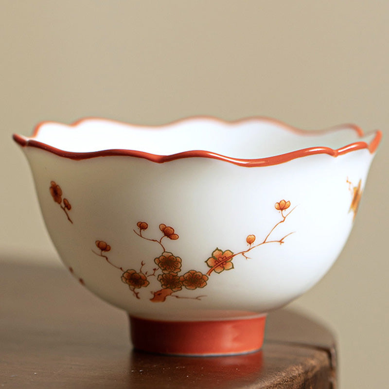 Taza de té y platillo con tapa, Gaiwan Sancai de cerámica, flores de porcelana blanca, Buddha Stones, Kung Fu