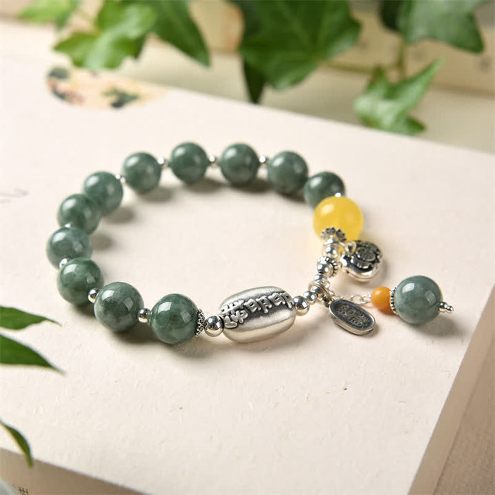 Pulsera de éxito de ámbar, jade cian y plata de ley 925