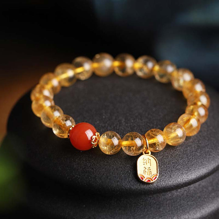Pulsera con dijes de la fortuna de ágata roja y citrino con Buddha Stones