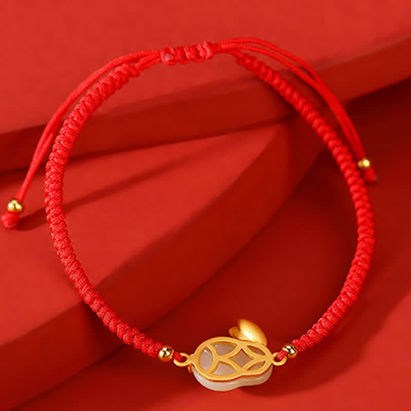 Pulsera de protección con hilo rojo de la suerte de jade blanco hetiano del año del conejo de plata de ley 925 con Buddha Stones - image 2