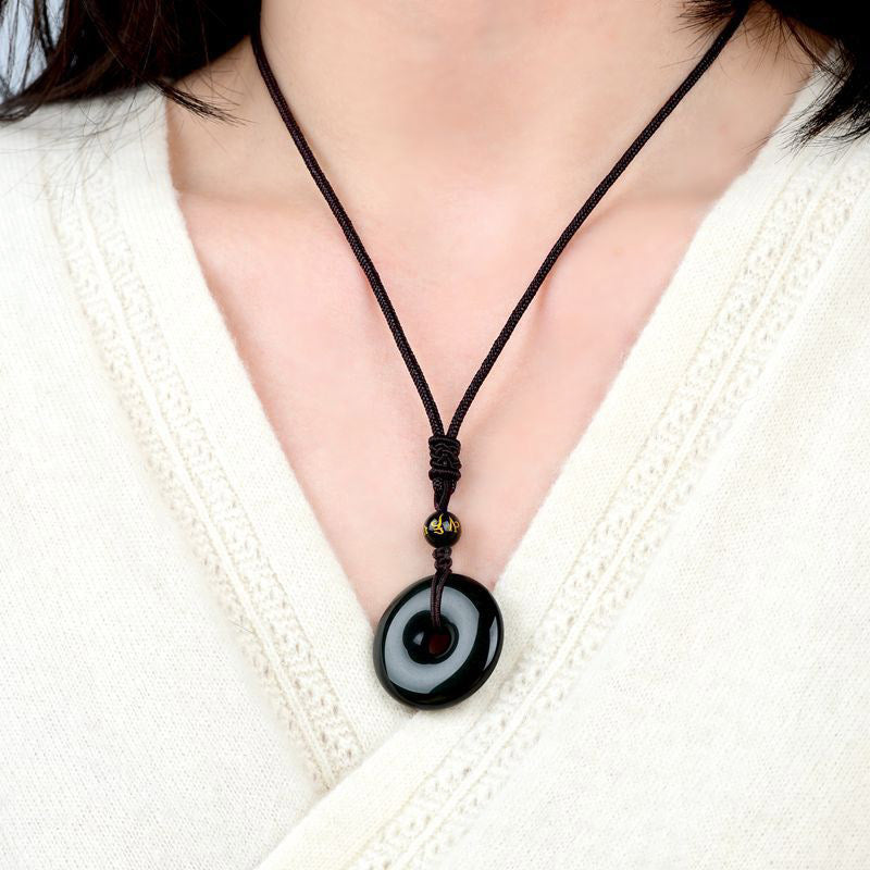 Collar de protección de obsidiana tibetana con Buddha Stones