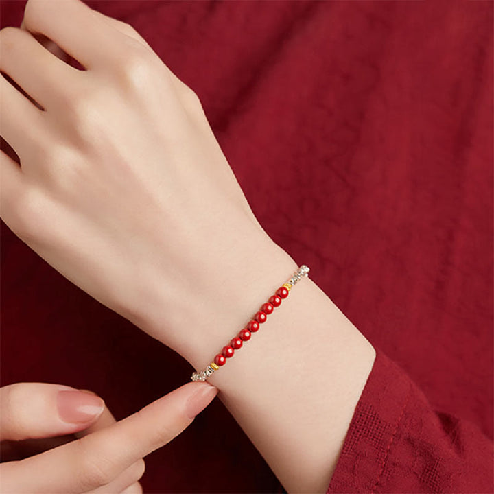Pulsera de bendición con carácter de cinabrio Fu de plata de ley 925 con Buddha Stones