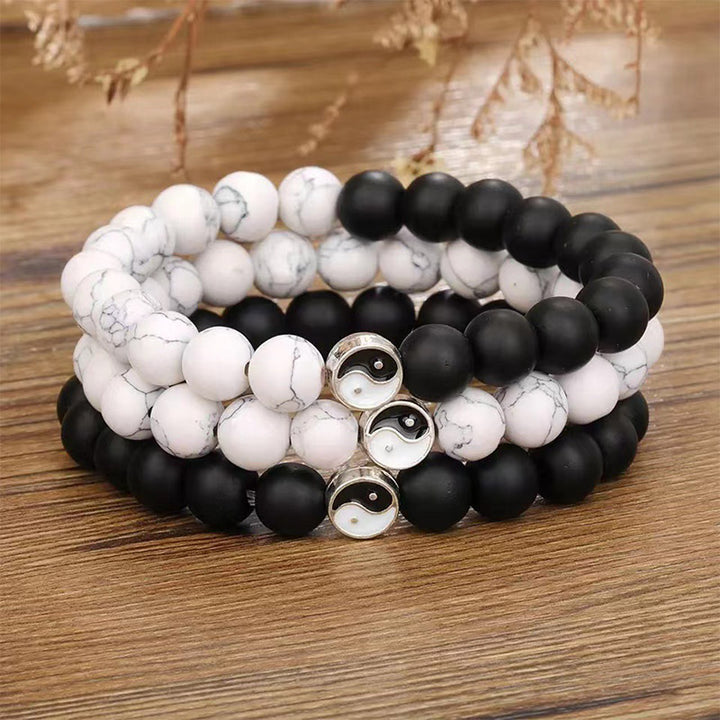 Buddha Stones, 3 uds., cuentas de piedra esmerilada de turquesa blanca Natural, pulsera de riqueza Yin Yang