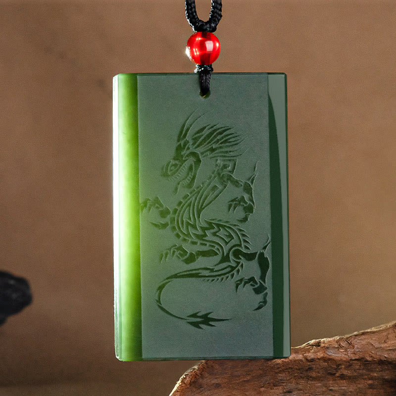 Colgante de collar de éxito grabado con dragón de jade cian hetiano de Buddha Stones - image 7