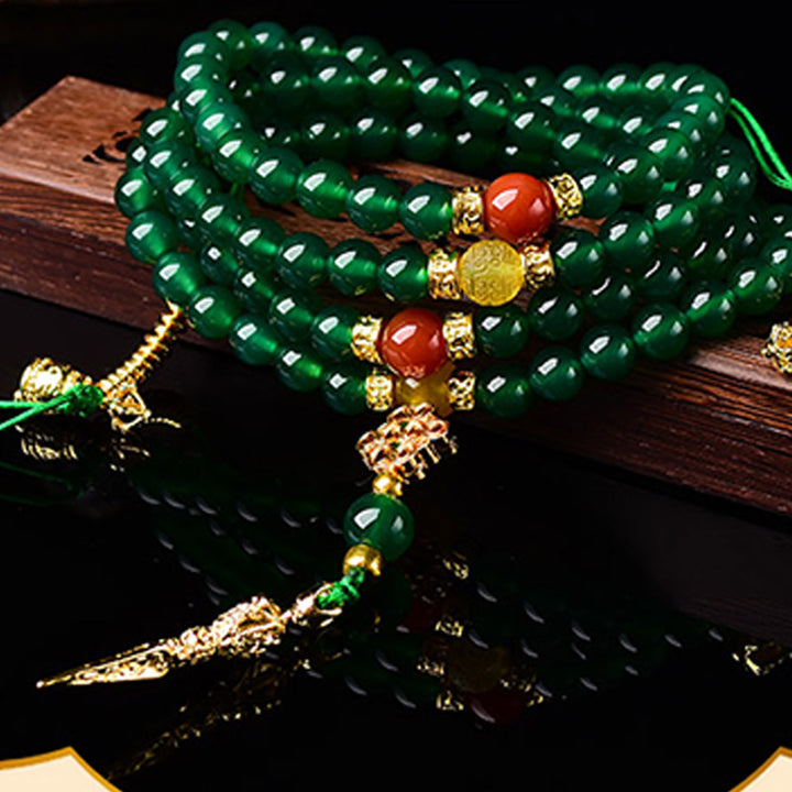 Buddha Stones 108 cuentas Ágata verde natural Pulsera de éxito Mala