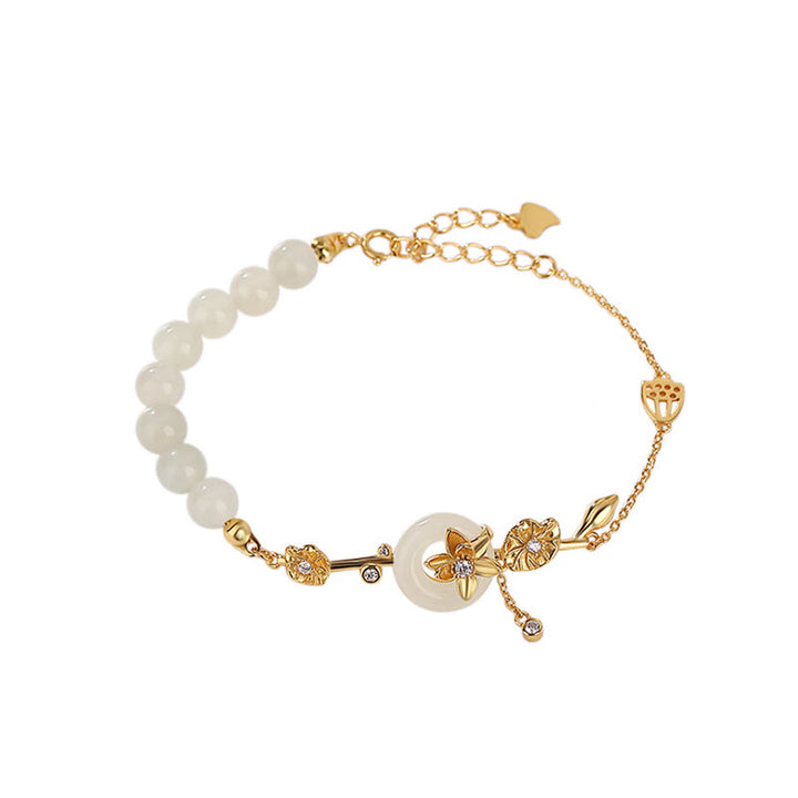 Pulsera de cadena de la suerte de loto con hebilla de la paz de jade hetiano de plata de ley 925 con Buddha Stones - image 5