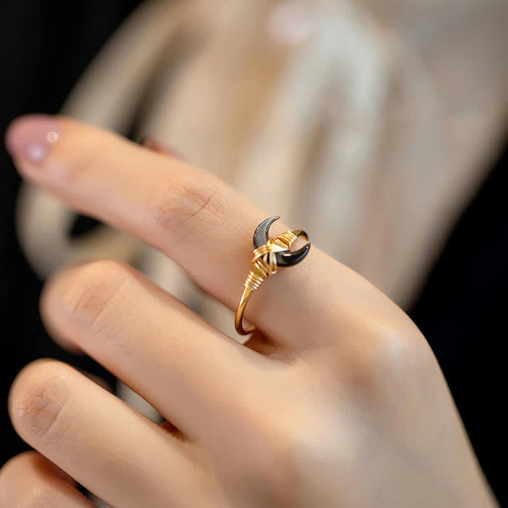 Buddha Stones Anillo de bendición de oro de 14 quilates con piedra Tridacna natural y luna - image 14