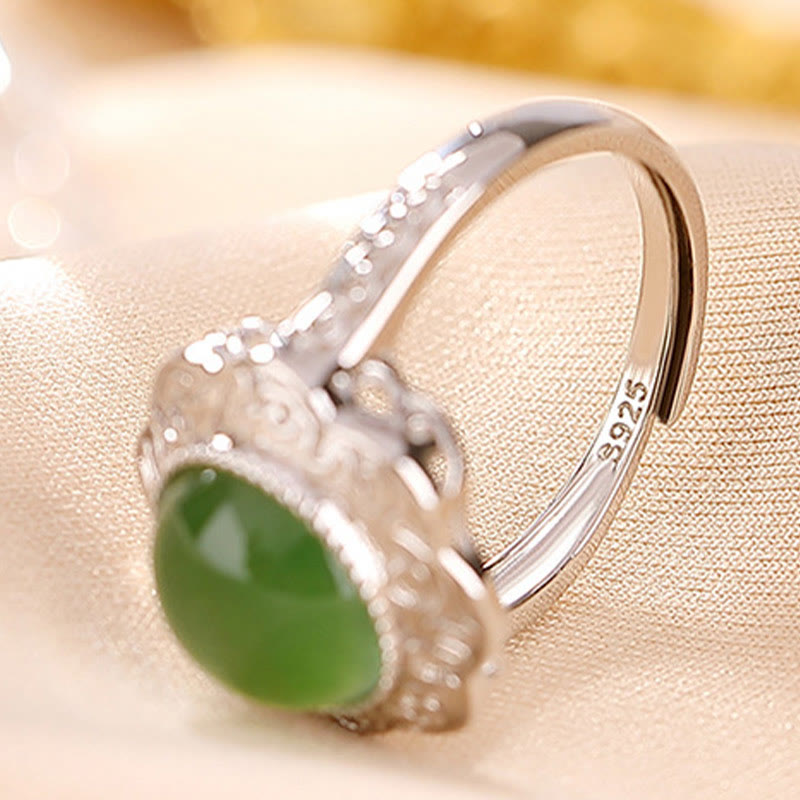 Anillo ajustable de la suerte con diseño de flor de jade cian hetiano de plata de ley 925 con Buddha Stones - image 4