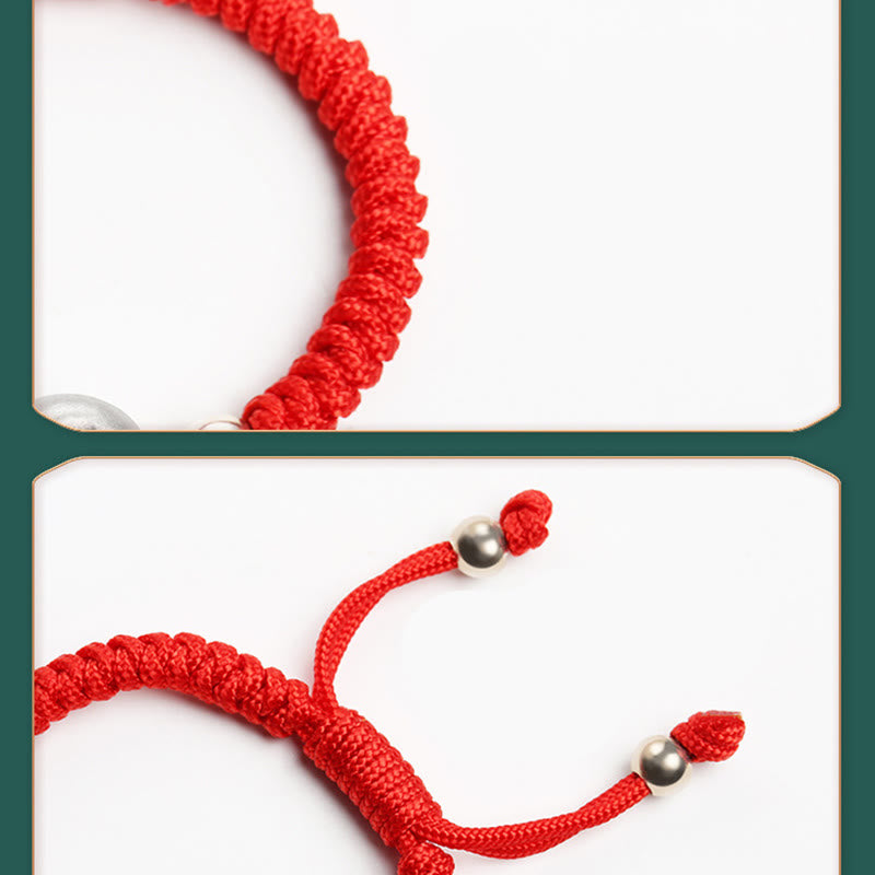 Pulsera para niños hecha a mano con Buddha Stones de plata de ley 999, color rojo manzana, cuerda multicolor, protección de la suerte