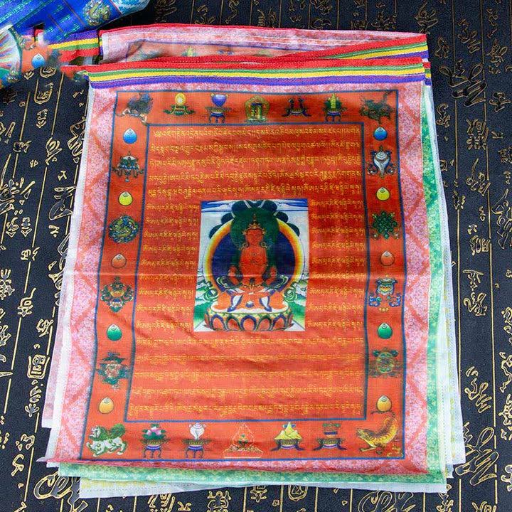 Bandera tibetana de oración al aire libre, 5 colores, caballo de viento, Buda, Tara, escrituras curativas, auspiciosas