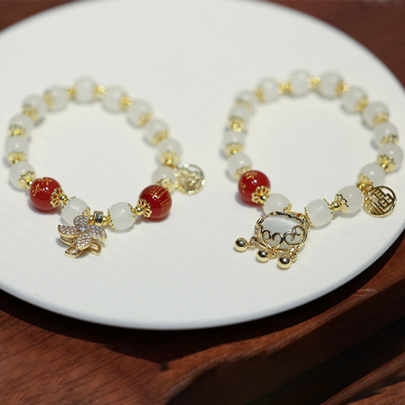 Pulsera de bendición de personaje Fu con dije de cerradura china de molino de Buddha Stones