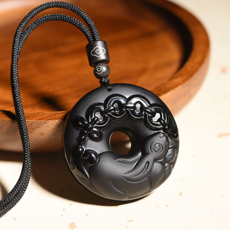 Collar con colgante de fuerza con hebilla de paz, obsidiana negra Natural del zodíaco chino , Buddha Stones - image 7