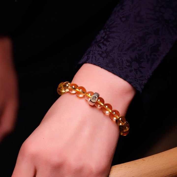 Pulsera de protección de citrino de Buda natal del zodíaco chino de plata de ley 925