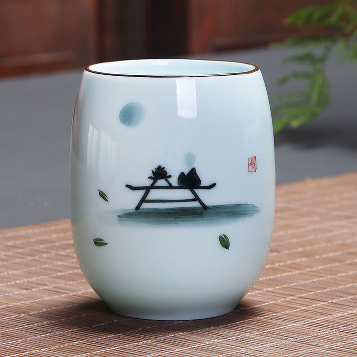 Taza de té de cerámica con Buddha Stones, pez Koi, paisaje de loto, diente de león, flor de peonía, taza de té de Kung Fu