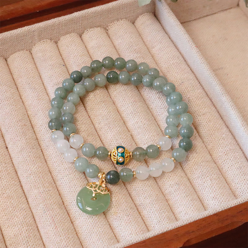 Pulsera de la suerte con hebilla de la paz de jade de doble capa con Buddha Stones