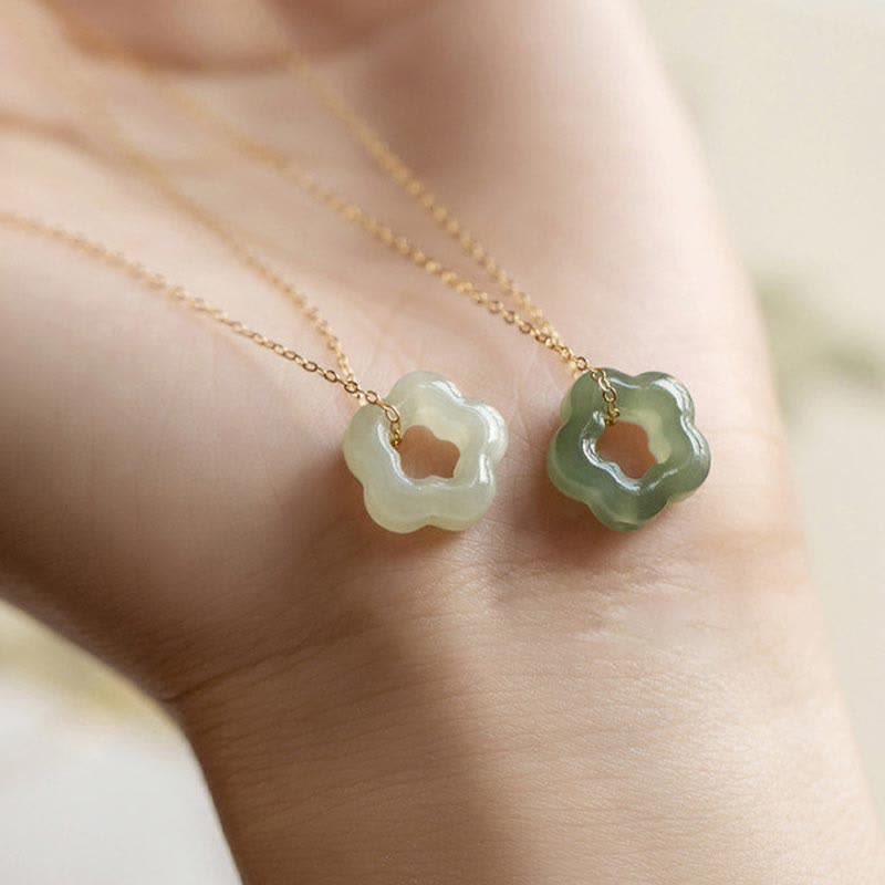 Colgante de collar con dije floral de la suerte de jade cian de jade hetiano con Buddha Stones - image 1