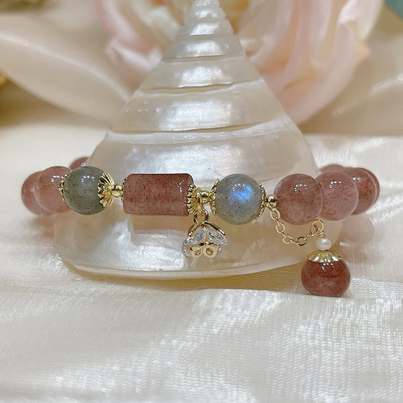 Pulsera de amor con piedra lunar de cuarzo fresa natural de Buddha Stones