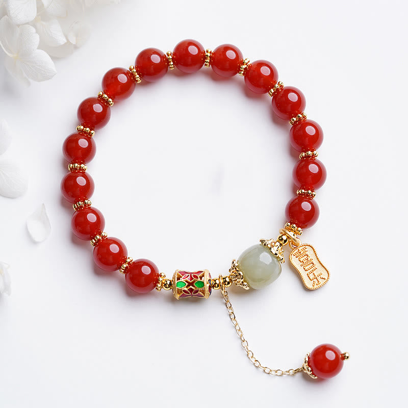 Pulsera con dijes de confianza con carácter de Jade Hetian de ágata roja Natural con Buddha Stones