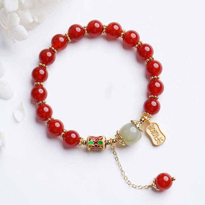 Pulsera con dijes de confianza con carácter de Jade Hetian de ágata roja Natural con Buddha Stones