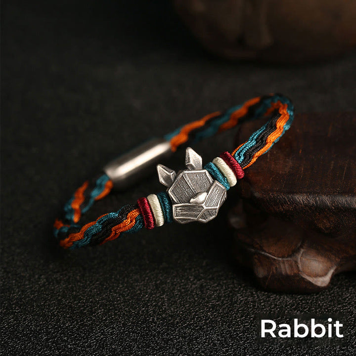 Pulsera de cuerda con nudo de reencarnación colorida, protección del zodíaco chino, Año del Dragón, plata de ley 999 hecha a mano con Buddha Stones - Conejo - 19 centímetros - image 14