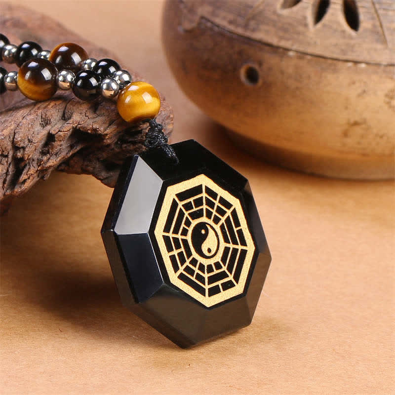 Colgante de collar con cuentas de purificación de obsidiana negra Bagua Yin Yang - image 6