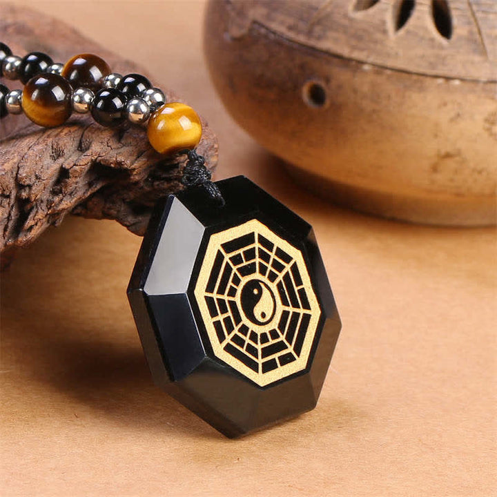 Colgante de collar con cuentas de purificación de obsidiana negra Bagua Yin Yang - image 6
