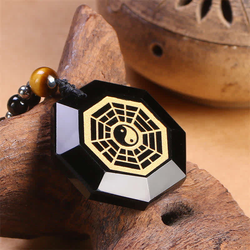 Colgante de collar con cuentas de purificación de obsidiana negra Bagua Yin Yang - image 3