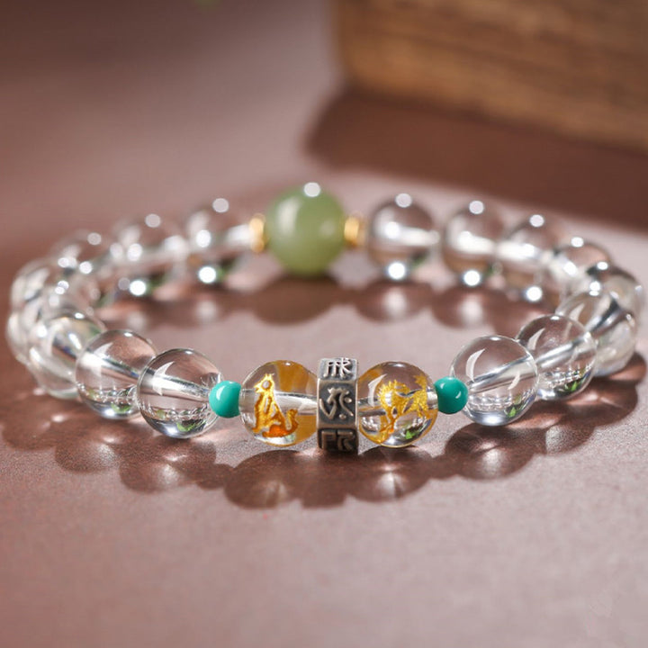 Buddha Stones de Plata de Ley 925, pulsera curativa de Jade Hetian de cristal blanco, Buda natal del zodíaco chino, grupos propicios