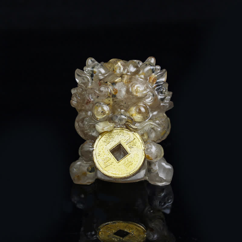 Buddha Stones hechas a mano, moneda de oro PiXiu, cristal Fengshui, energía, fortuna, decoración del hogar