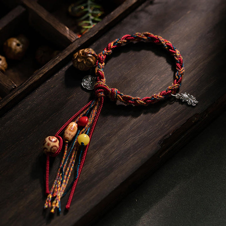 Pulsera de hilo de colores hecha a mano tibetana con Buddha Stones , Plata de Ley 925, protección de peces Koi, pulsera de cuerda resistente