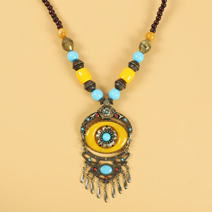 Accesorios para el cabello con borlas y cuentas retro tibetanas - Flores amarillas - image 13