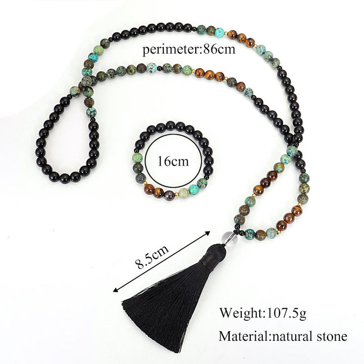108 cuentas Mala piedra natural ojo de tigre turquesa protección fuerza pulsera collar