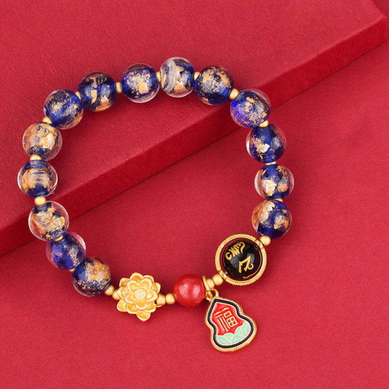 Buddha Stones Tíbet Om Mani Padme Hum Fu personaje calabaza encanto Lotus Liuli cuentas de vidrio pulsera de la suerte
