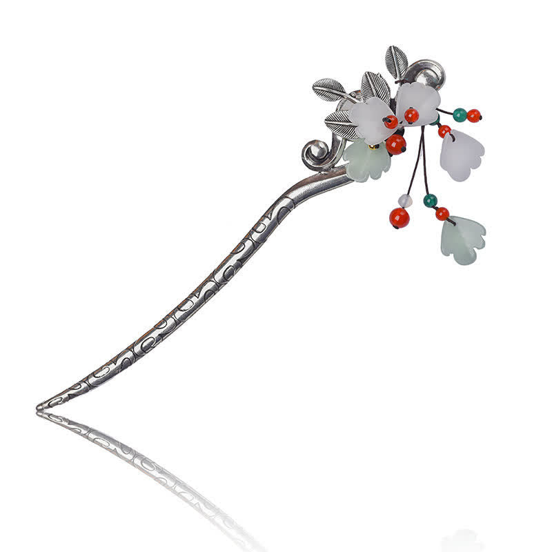 Horquilla para el pelo con borlas, flor, hoja, ágata roja, calma, confianza