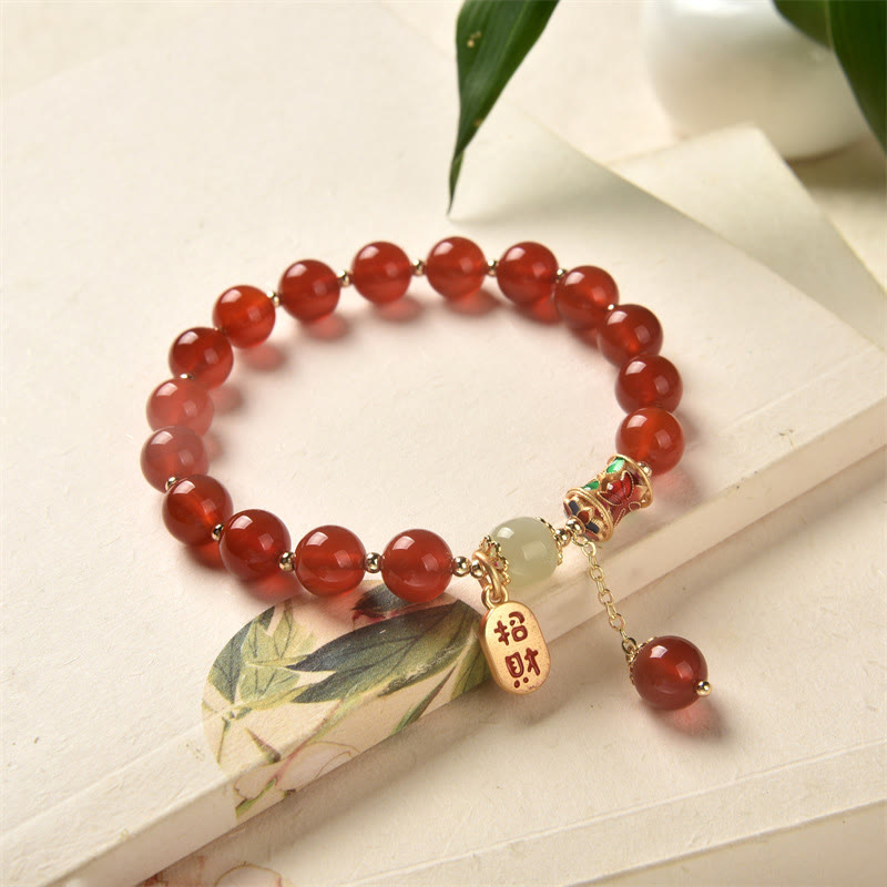 Pulsera con dije de bendición de la fortuna de confianza de Jade de ágata roja Natural