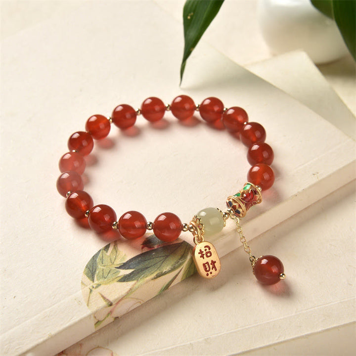 Pulsera con dije de bendición de la fortuna de confianza de Jade de ágata roja Natural