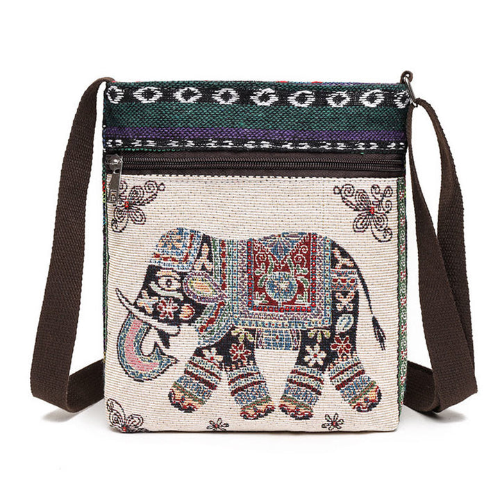 Bolso bandolera de lona bordado con mariposa de elefante, bolso bandolera