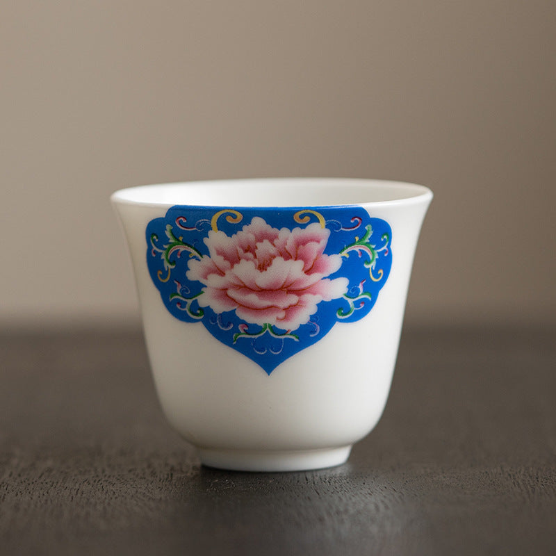 Taza de té de cerámica con Buddha Stones, flor de loto, hoja, montaña, pabellón, alce, peonía, taza de té de Kung Fu