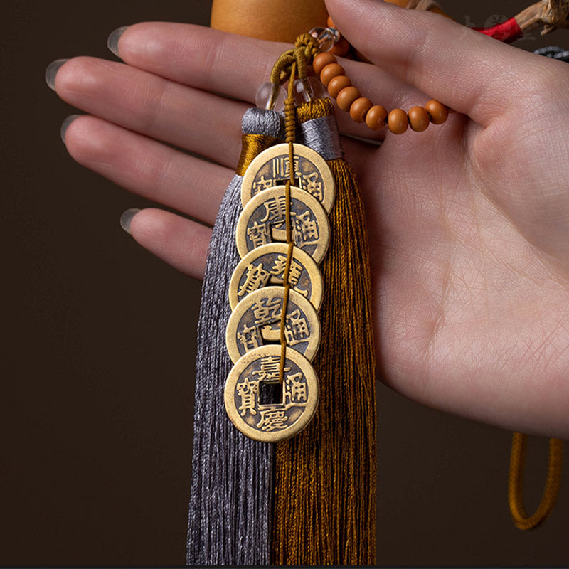 Buddha Stones, monedas Feng Shui, calabaza, nudo chino, monedas de la suerte, cinco emperadores, dinero, riqueza, borlas, decoración