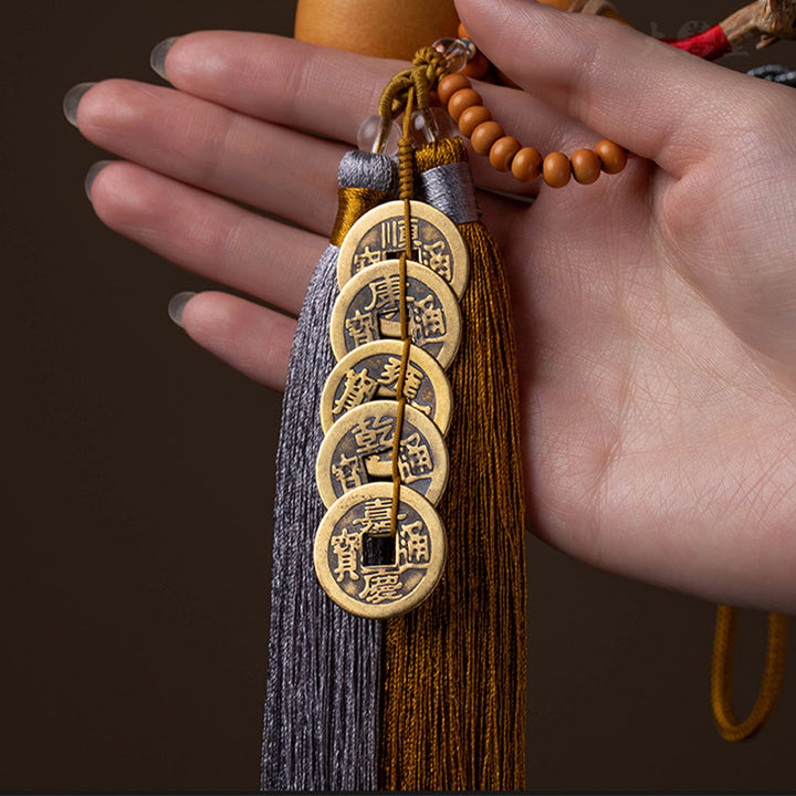 Buddha Stones, monedas Feng Shui, calabaza, nudo chino, monedas de la suerte, cinco emperadores, dinero, riqueza, borlas, decoración