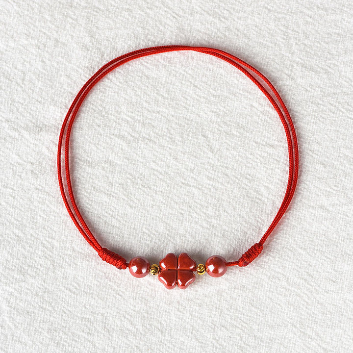 Pulsera tobillera con Buddha Stones, trébol de cuatro hojas, cinabrio, bendición, calma