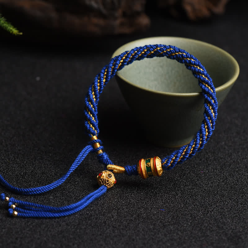 Pulsera de cuerda colorida con cuentas de rueda de oración de la suerte hecha a mano tibetana con Buddha Stones