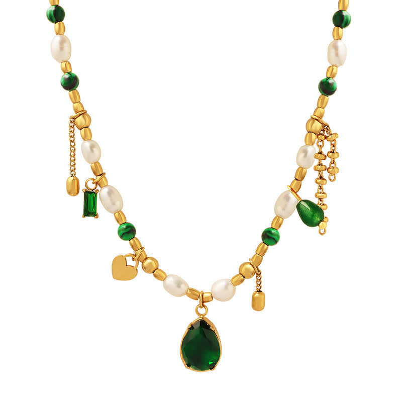 Colgante de collar calmado turquesa con cuentas de perlas y circonitas