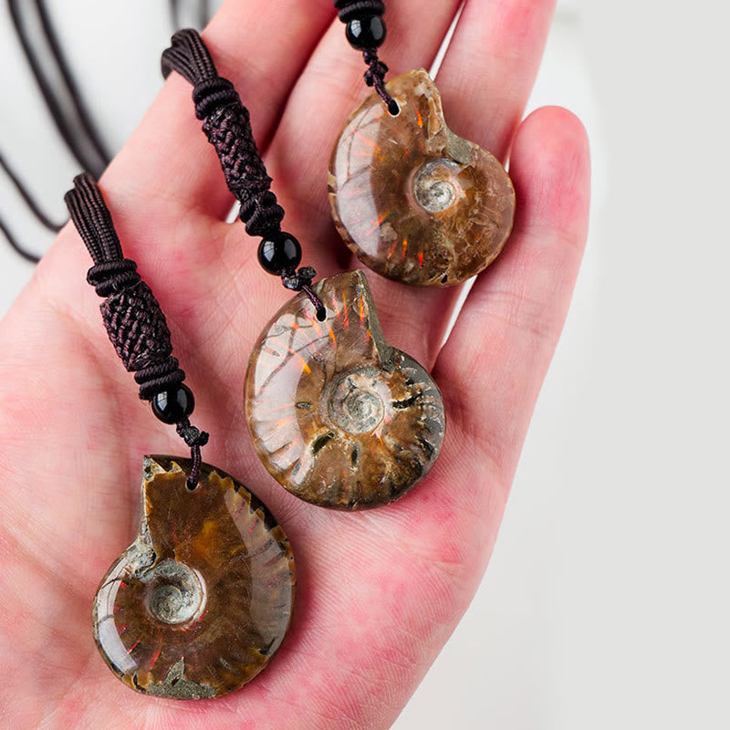 Colgante de collar curativo de meditación con patrón de caracol fósil de amonita Natural de Buddha Stones