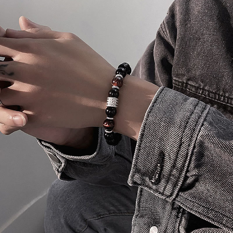 Pulsera de cumplimiento de fuerza de ojo de tigre de obsidiana negra natural con Buddha Stones - image 14
