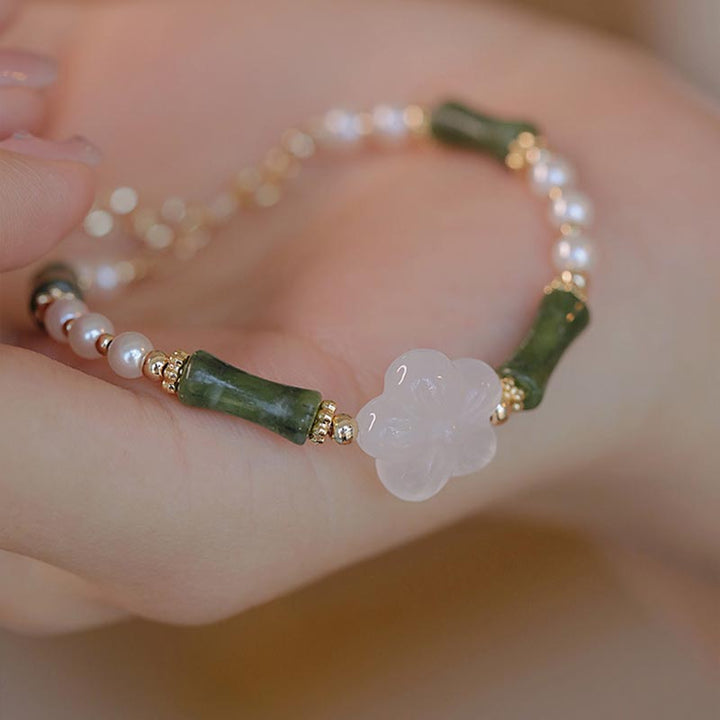 Pulsera de la paz con perlas, ágata, flor de bambú, peridoto , Buddha Stones