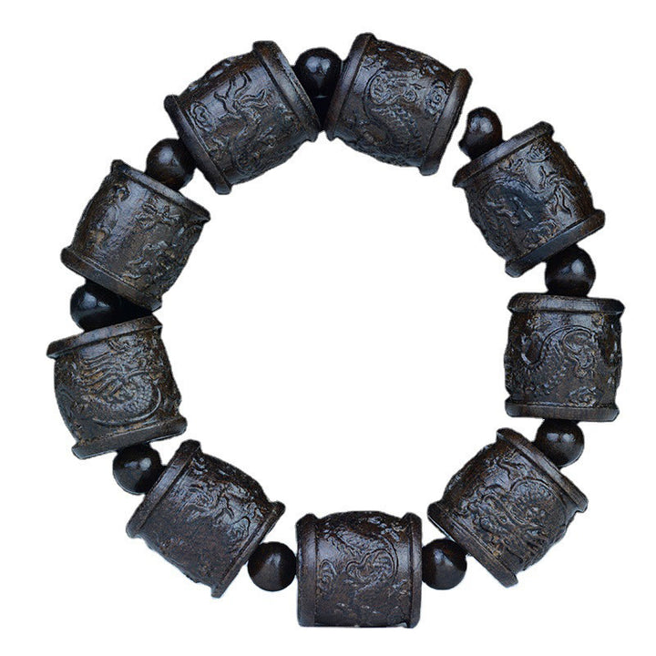 Pulsera de equilibrio grabada con dragón de loto, dieciocho arhats, madera de ébano, Buddha Stones