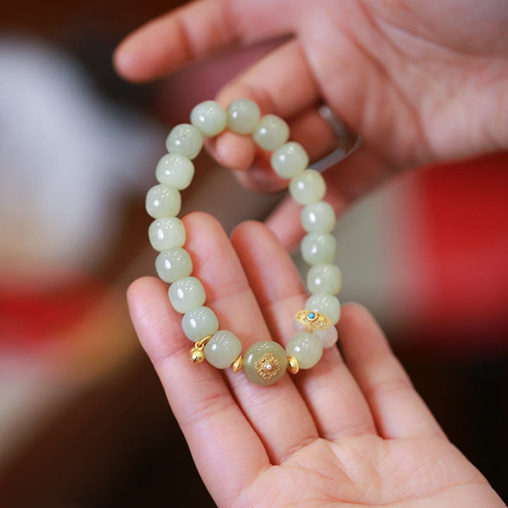 Juego de pulsera con colgante de collar de la suerte de jade hetiano natural chapado en plata de ley 925 con Buddha Stones