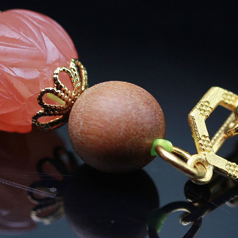 Pulsera de abundancia de suerte de ágata roja de loto ámbar de jade hetiano natural
