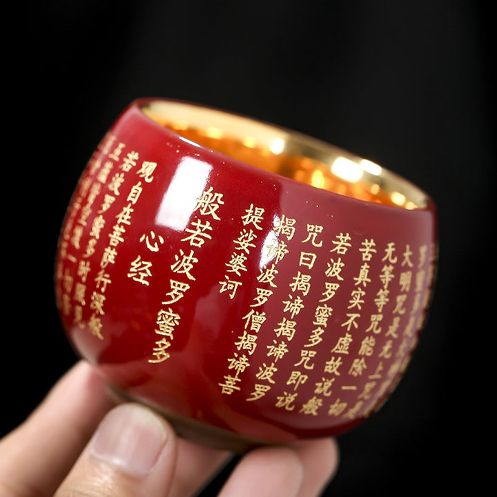 Taza de té de cerámica grabada con Mantra de gran compasión, Sutra del corazón de Buddha Stones, taza de té de Kung Fu